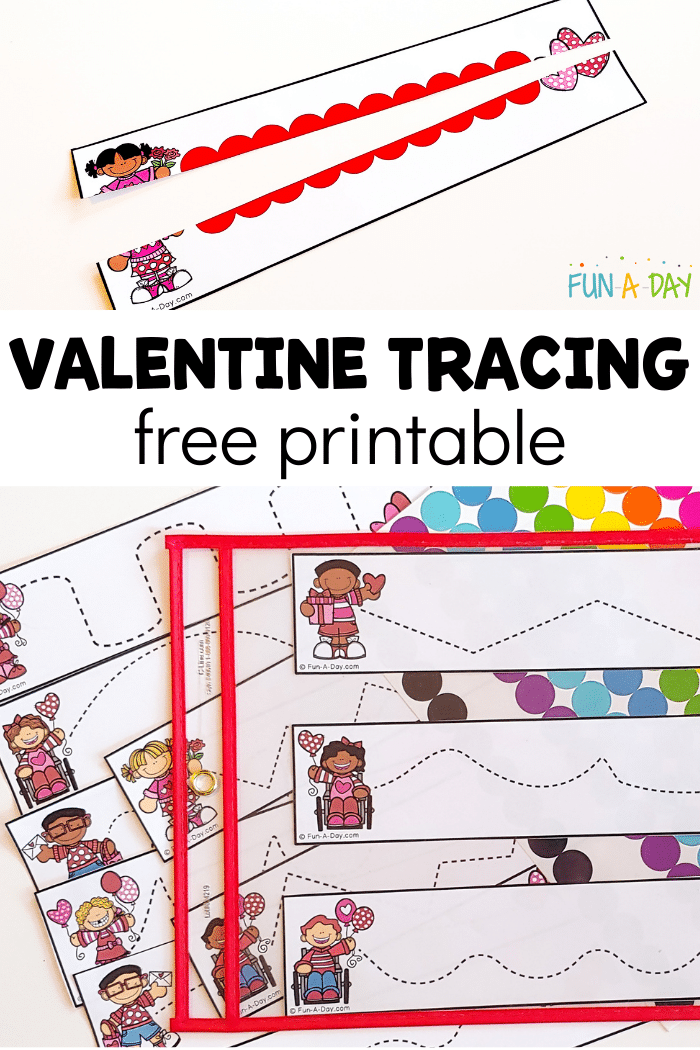 valentine cutting strips with text that reads valentine tracing free printable