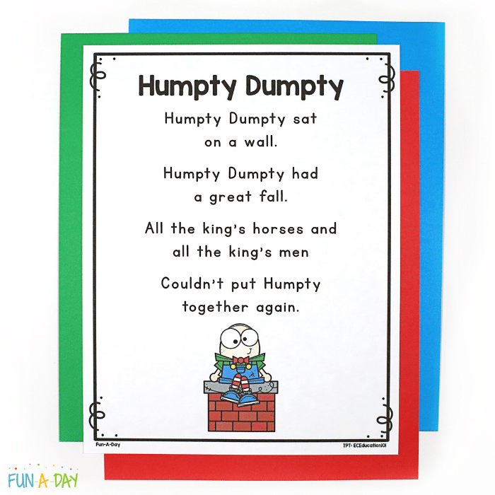Humpty Dumpty Printable Poem And Sequencing Cards Fun A Day