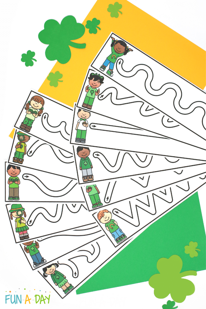 St. Patrick's Day tracing strips cut out.