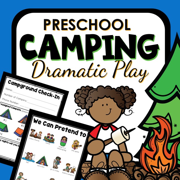 Camping dramatic play preschool resource cover.