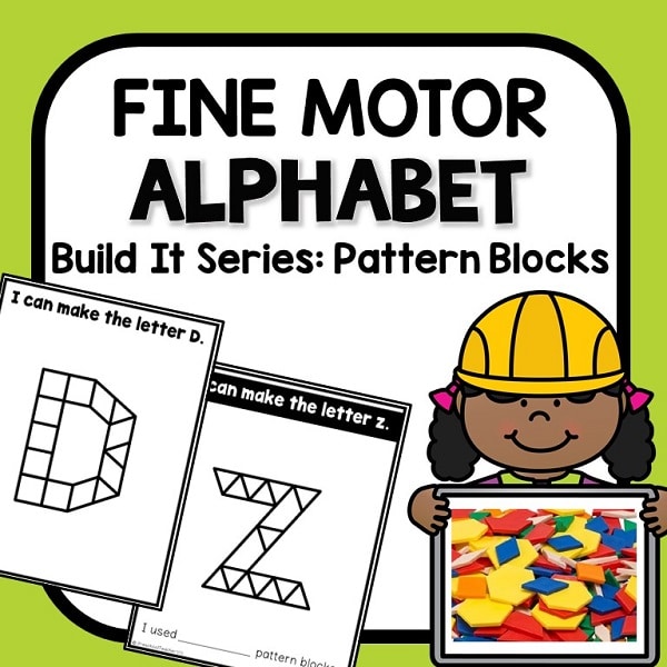 Fine motor alphabet; build it series: pattern blocks cover image.