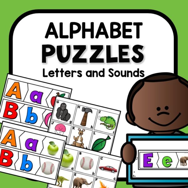 Alphabet Puzzles: Letters and Sounds preschool resource cover.