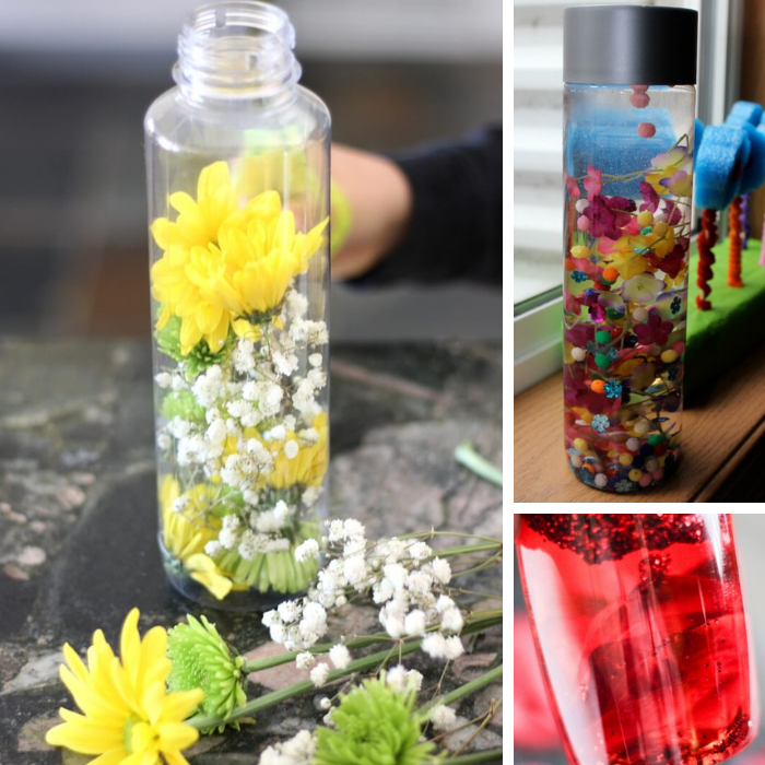 3 flower-themed sensory bottles