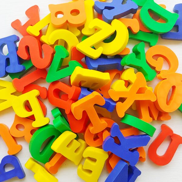 alphabet mini erasers in a pile