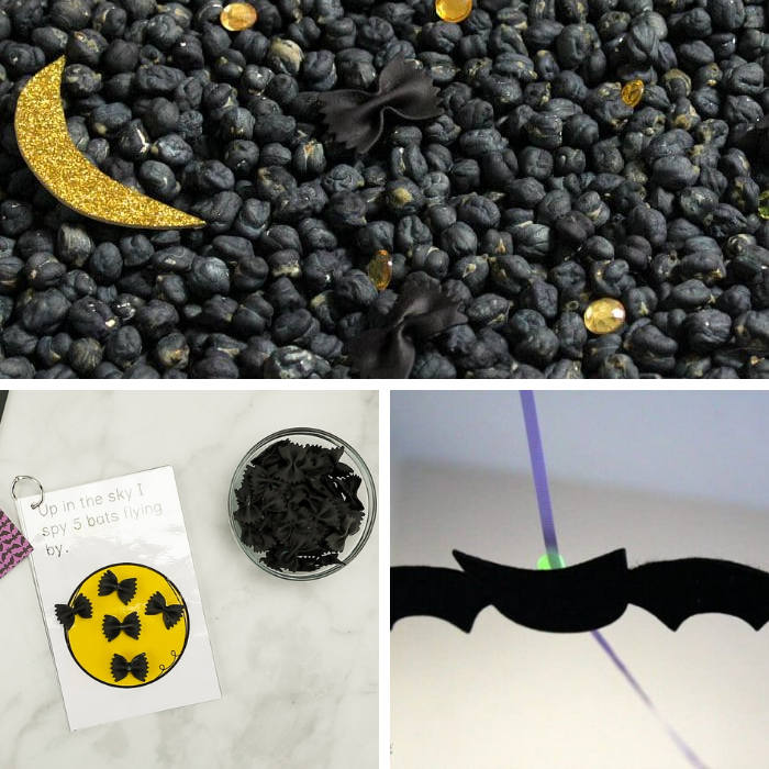 Collage of bat activities for preschoolers.