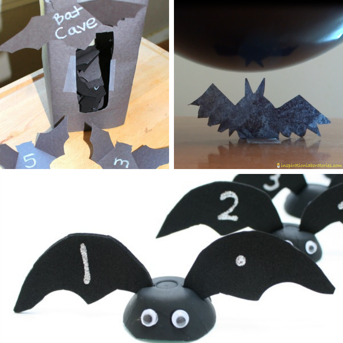 Collage of three preschool bat activities.