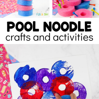3 pool noodle ideas with text that reads pool noodle crafts and activities