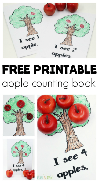 pinnable collage of counting apples emergent reader with text that reads free printable apple counting book