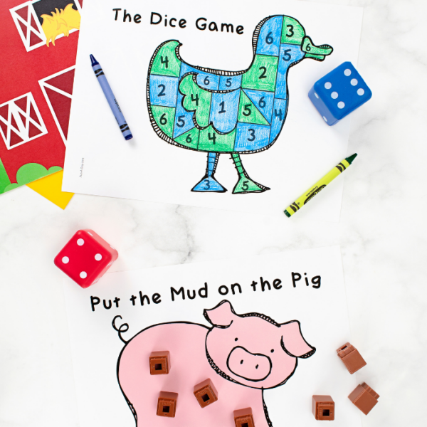 duck and pig themed printable dice games