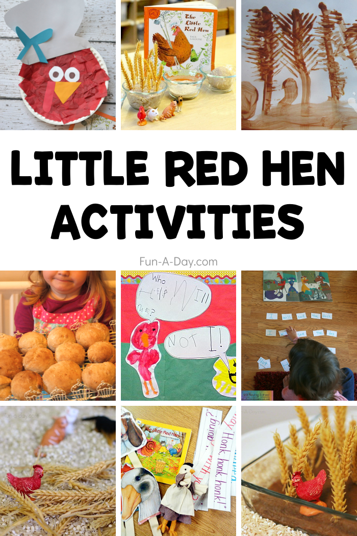 collage of preschool ideas with text that reads little red hen activities