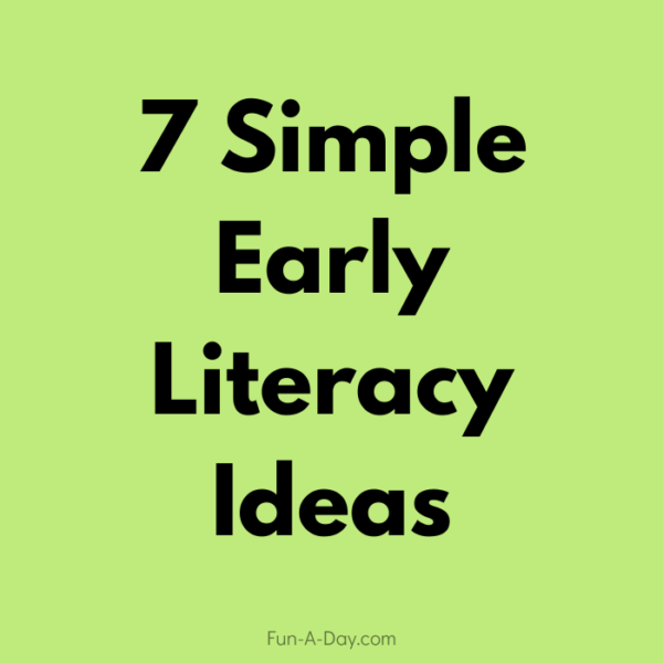 Green background with text that reads 7 simple early literacy ideas