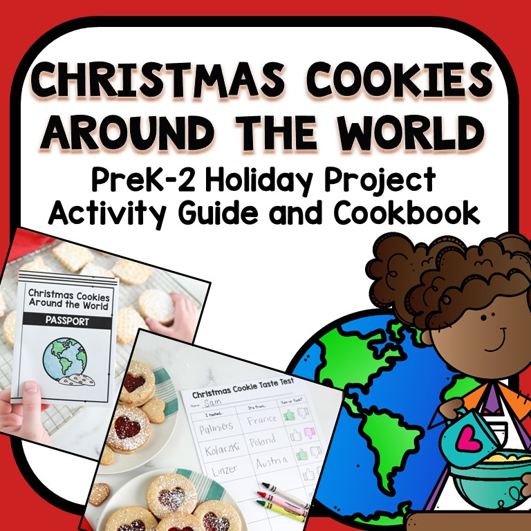girl and globe with christmas cookies and copy that reads: christmas cookies around the world