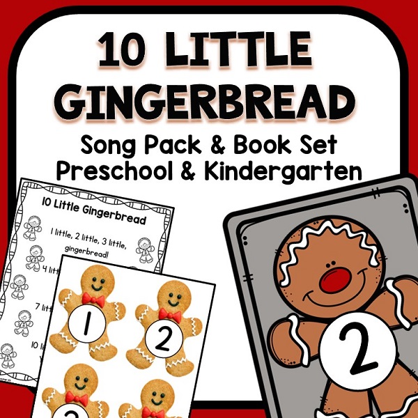 10 Little Gingerbread Song Pack & Book Set for preschool and kindergarten cover.