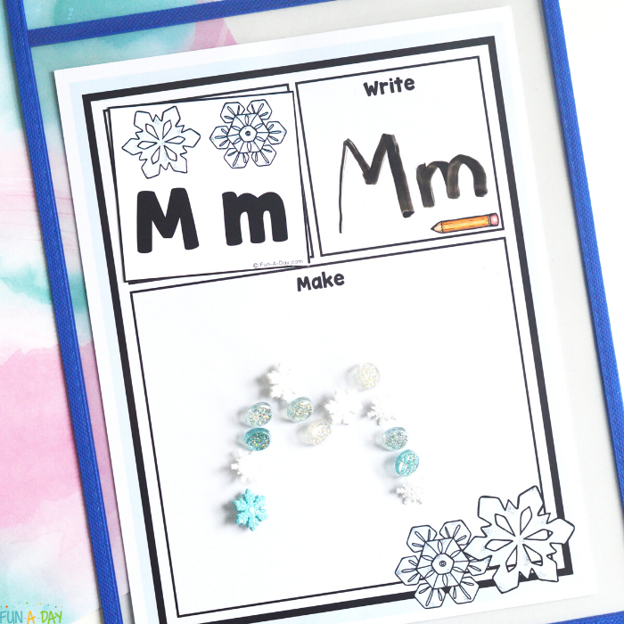 winter read it, write it, build it printable showing the letter Mm