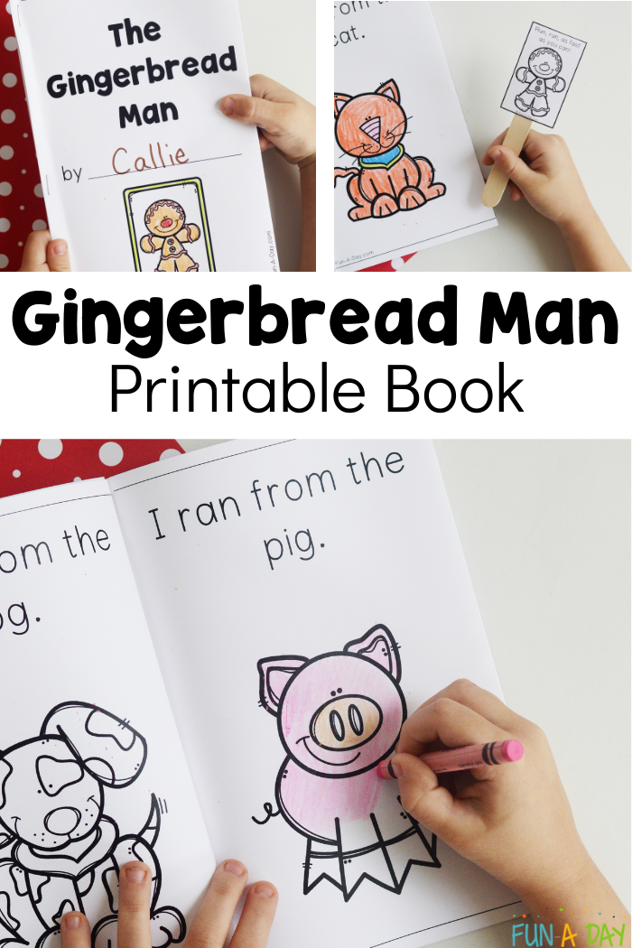 collage of gingerbread man reader with text that reads gingerbread man printable book