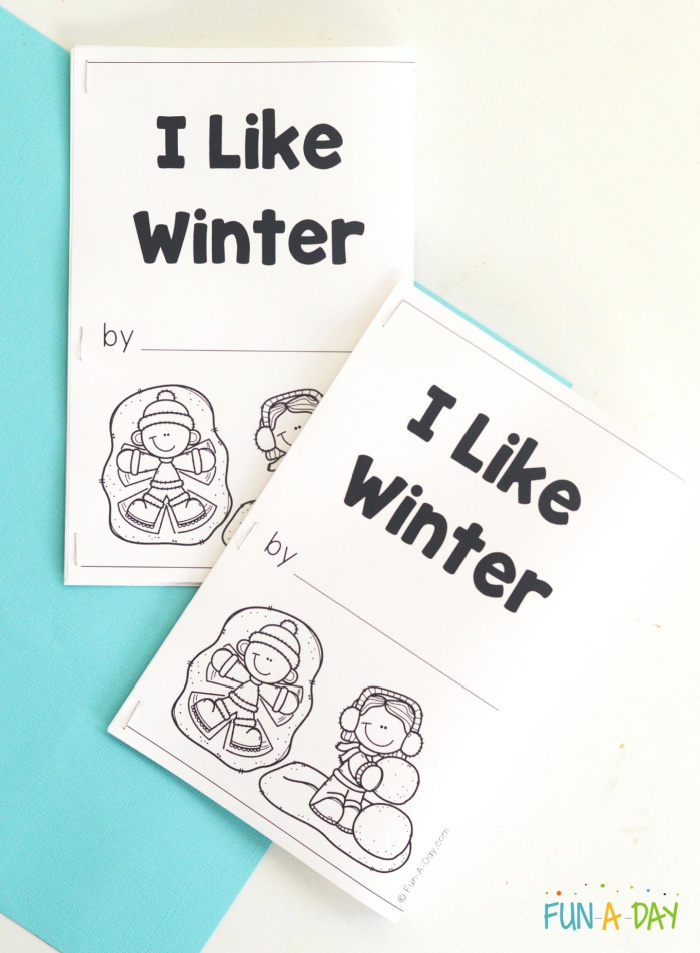 covers of 2 copies of a free printable winter book with the title 