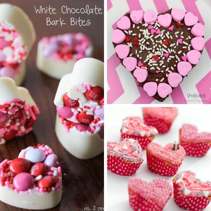 3 heart baking photos - heart brownies, heart cupcakes, heart white chocolate bark