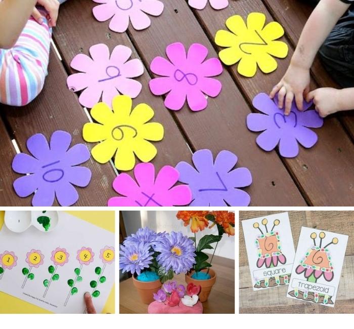 collage of flower-themed preschool math ideas