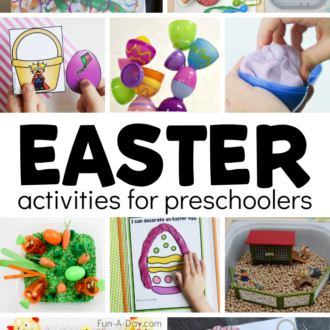 collage of easter ideas with text that reads easter activities for preschoolers
