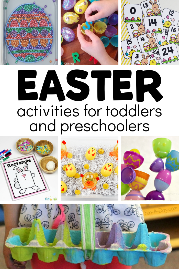 collage of easter ideas with text that reads easter activities for toddlers and preschoolers