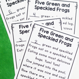 printed Five Green and Speckled Frogs rhyme for use in preschool classrooms