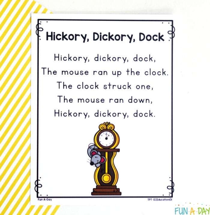 hickory dickory dock preschool printable poem
