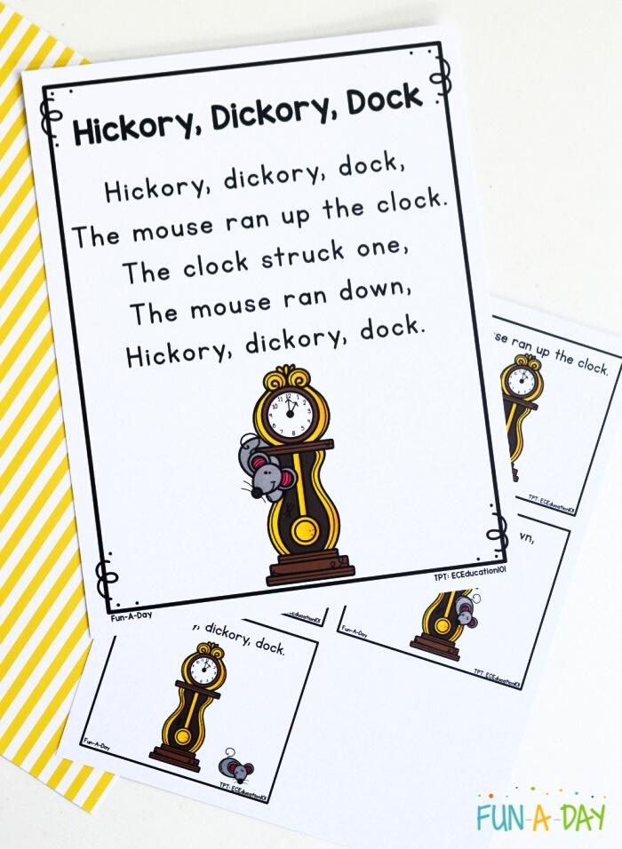 hickory dickory dock printable pom and sequencing cards