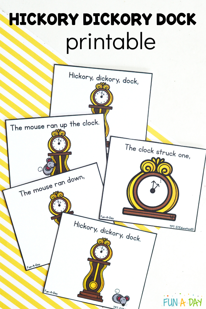 nursery rhyme sequencing cards with text that reads hickory dickory dock printable