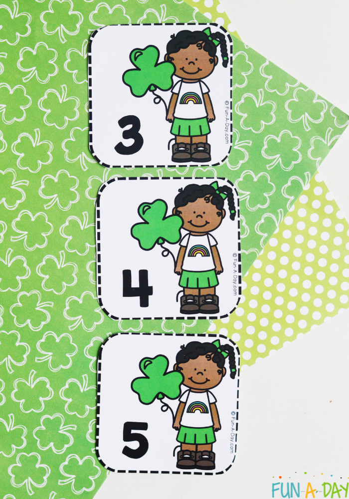 3 shamrock math number cards for preschool