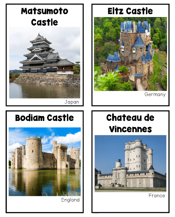 4 preschool castle printable cards