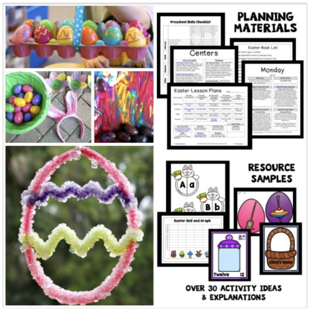 examples of what is included in preschool easter lesson plans - crafts, centers, book list, and activities