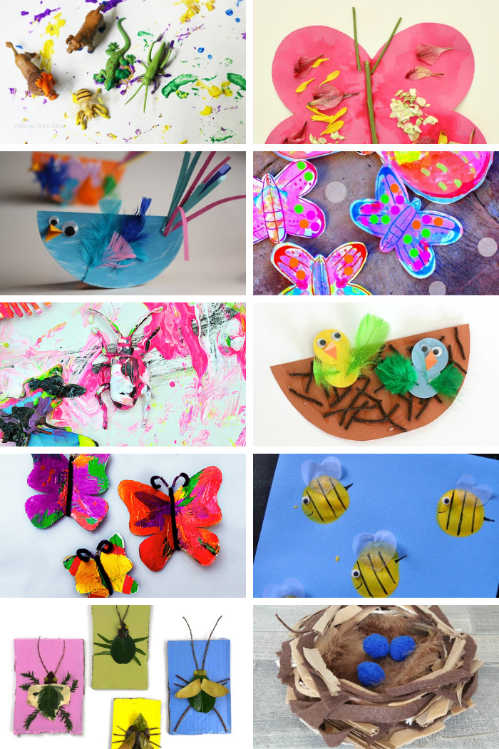 10 spring art ideas for kids involving insects and birds