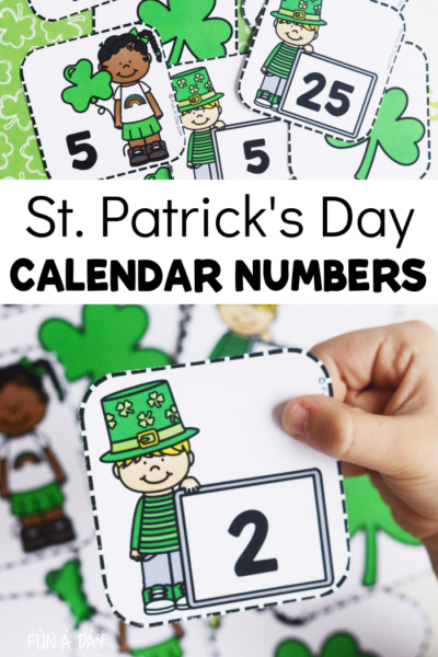 number cards with text that reads st. patrick's day calendar numbers