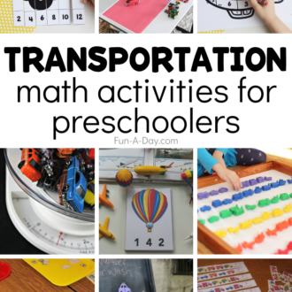 9 transportation ideas with text that reads transportation math activities for preschoolers