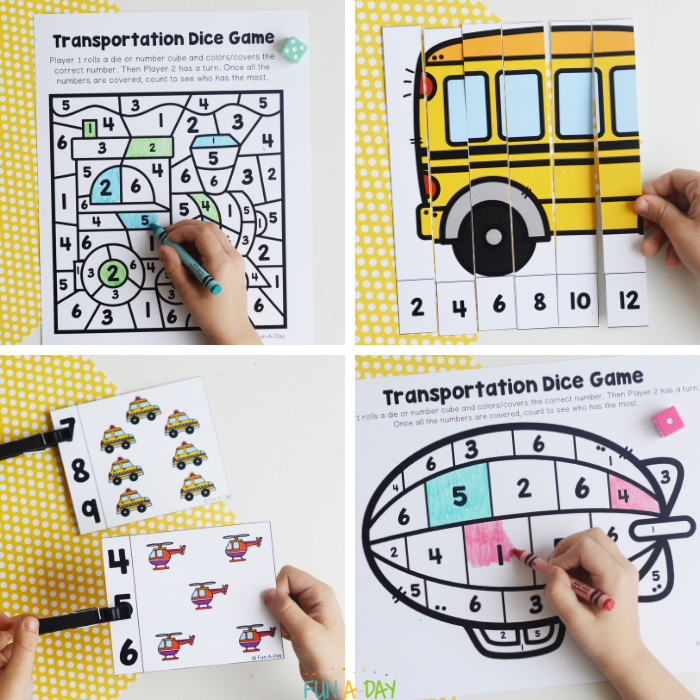 4 free printable transportation math activities for preschool