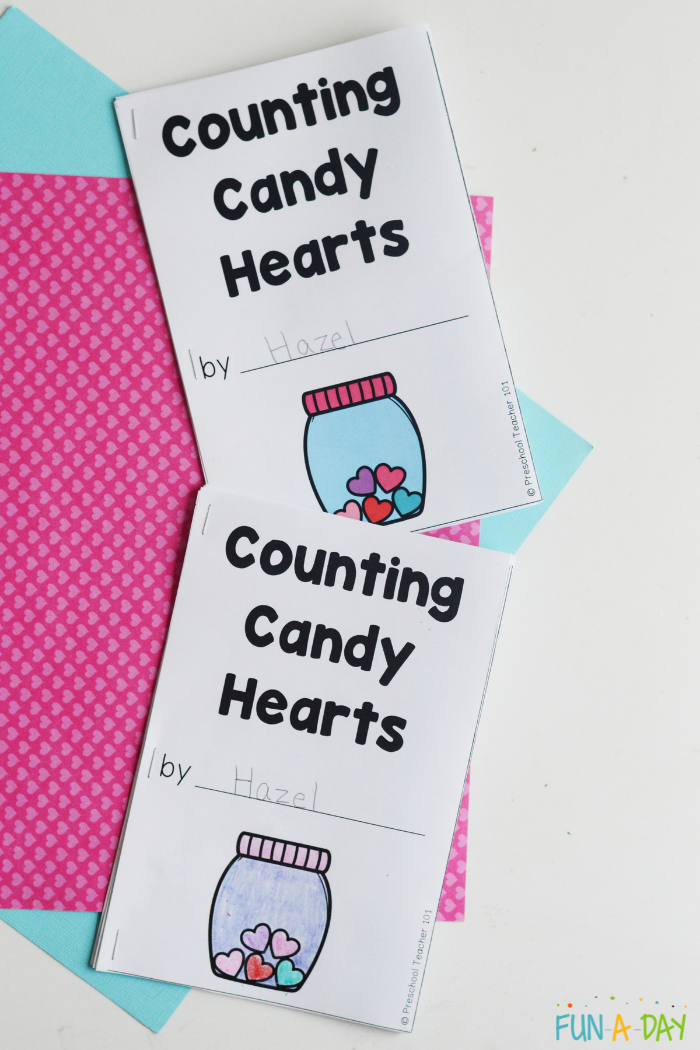 two printable books entitled counting candy hearts