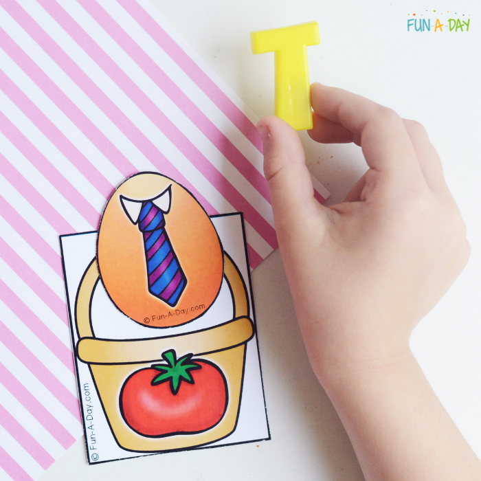 Tomato basket card, tie egg card, with a letter T magnet.