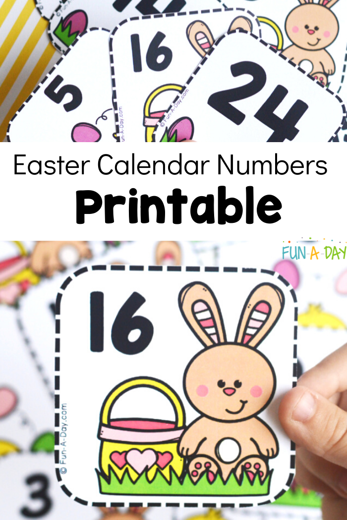 collage of printable Easter number cards with text that reads Easter calendar numbers printable