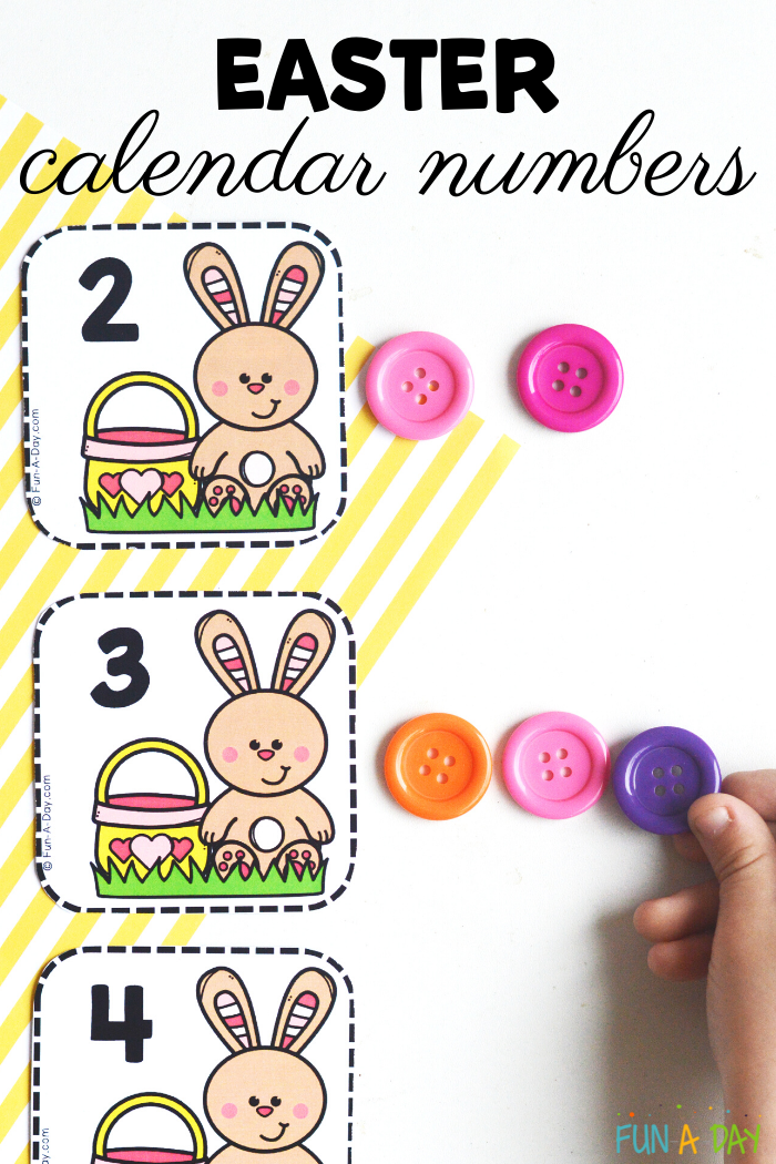 Rabbit number cards with buttons and text that reads Easter calendar numbers