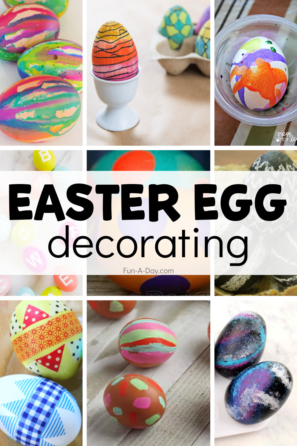 collage of easter egg ideas for kids with text that reads easter egg decorating