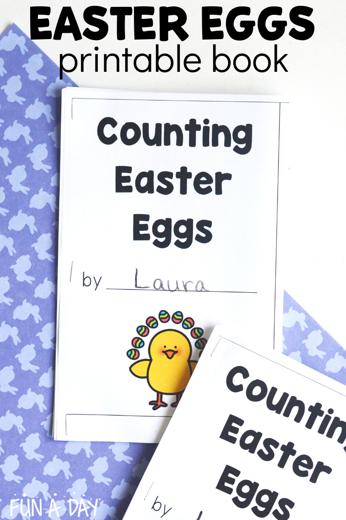Counting Easter Eggs printable books with text that reads Easter eggs printable book