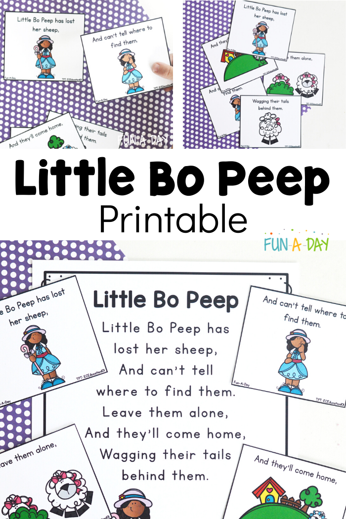 printable nursery rhyme poem and cards with text that reads little bo peep printable