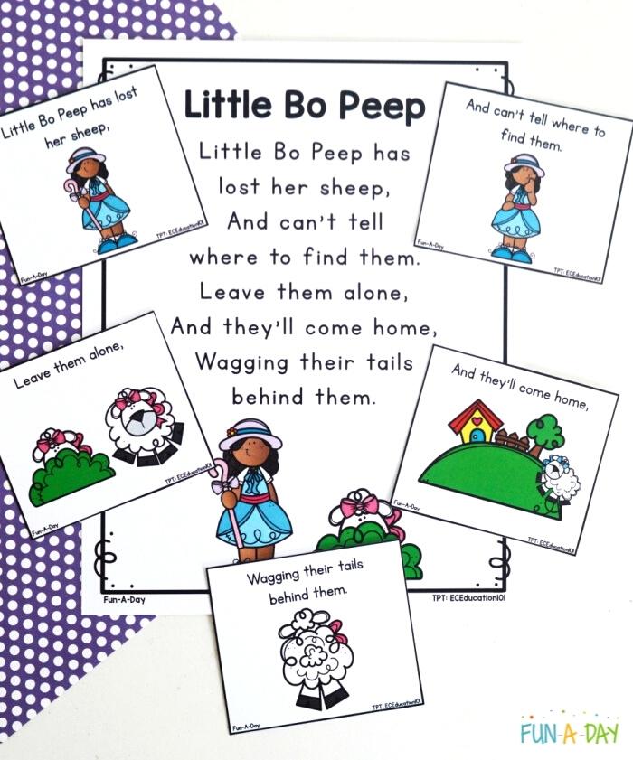 little bo peep preschool printable page and cards
