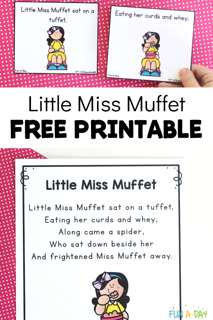 Sequencing cards with text that reads little miss muffet free printable