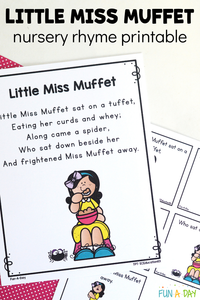 Little miss muffet poem with text that reads little miss muffet nursery rhyme printable