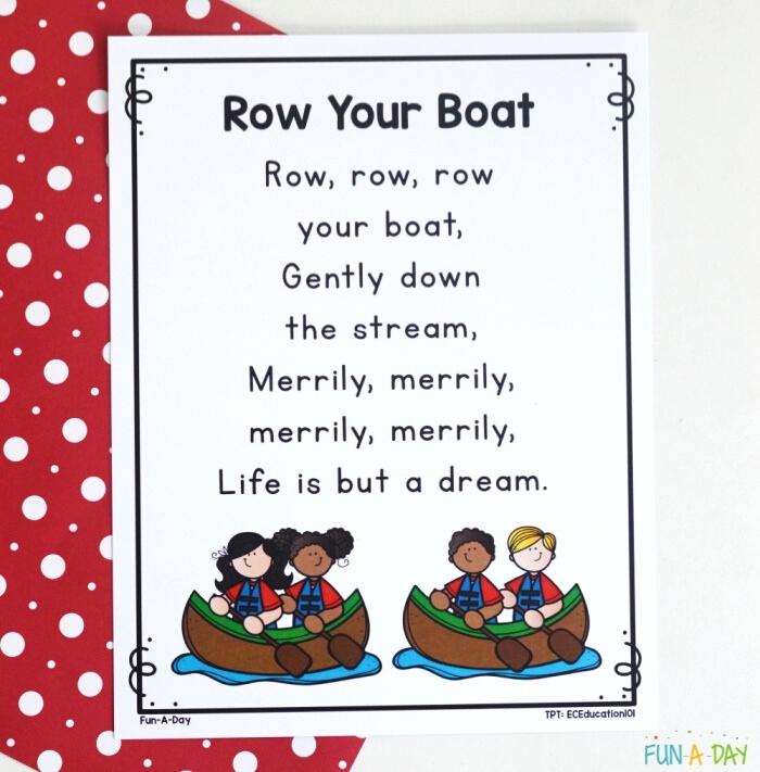 printable row your boat poem for preschoolers