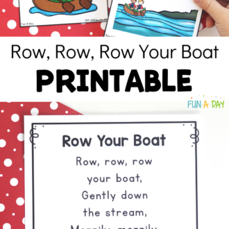nursery rhyme poem and cards with text that reads row, row, row your boat printable