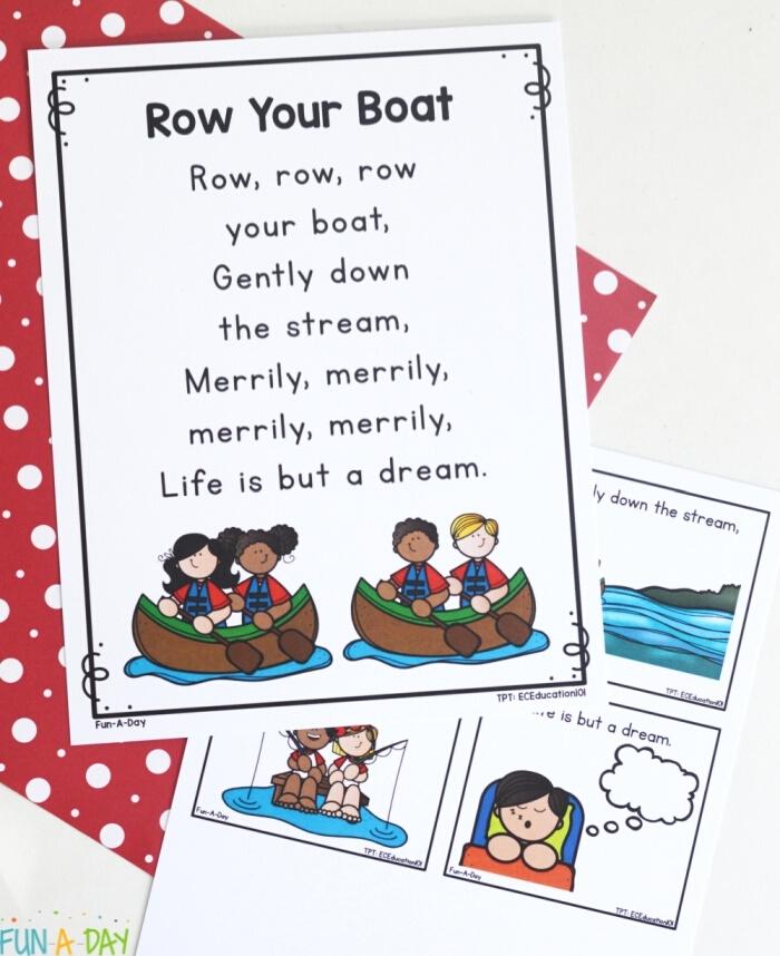 row your boat printable poem and sequencing cards for preschoolers