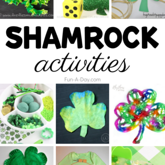 Shamrock activities for preschoolers including crafts, lacing, games