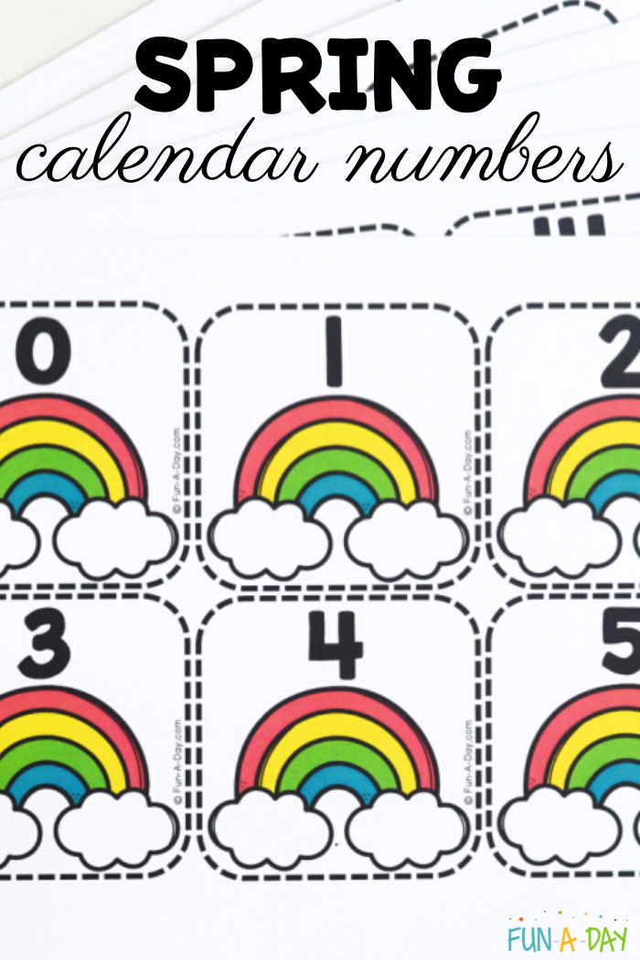 spring printables for preschoolers - rainbows with numbers for math practice